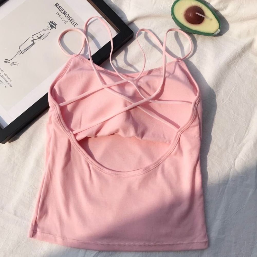 Tank top padded Strappy back womens pink